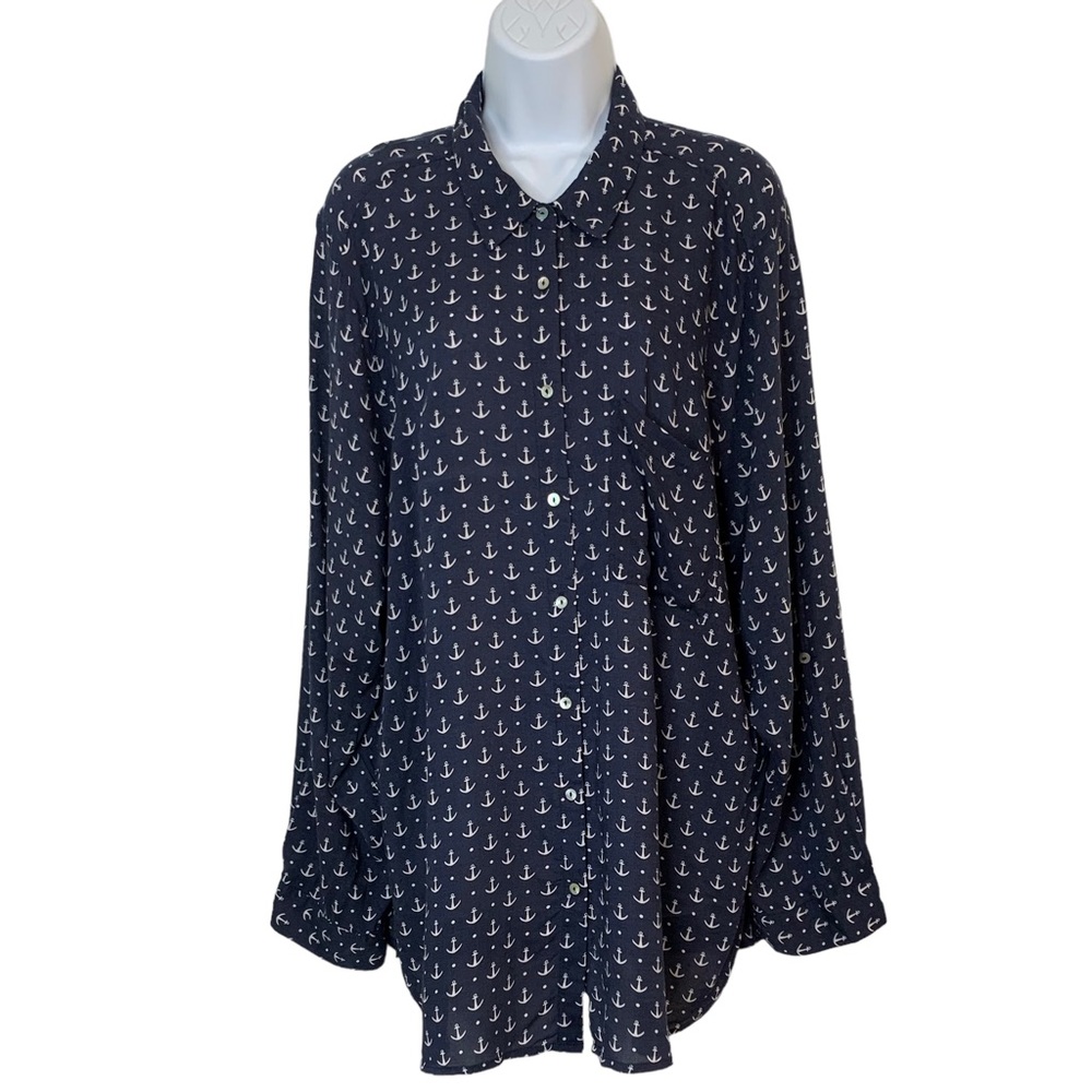 GRAND & GREENE Anchor Print Blouse Sz 1X